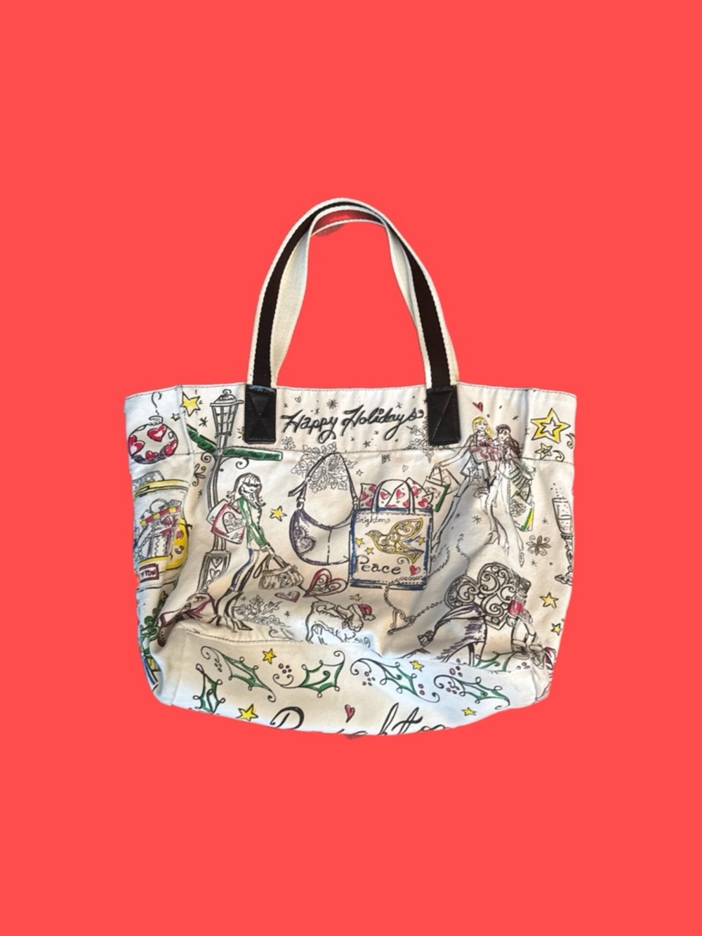 Brighton Cream Canvas Holiday Tote with Multicolor Sketches